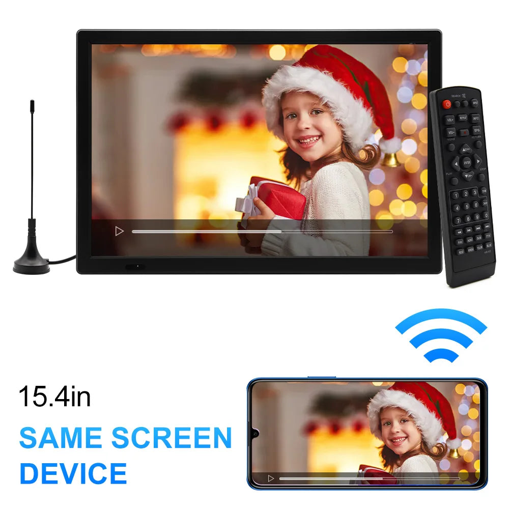 15.4" Portable Car TV Digital Television DVB-T2 ATSC ISDB-T Digital Analog TV Wireless Screen Share Miracast HDMI Video Player