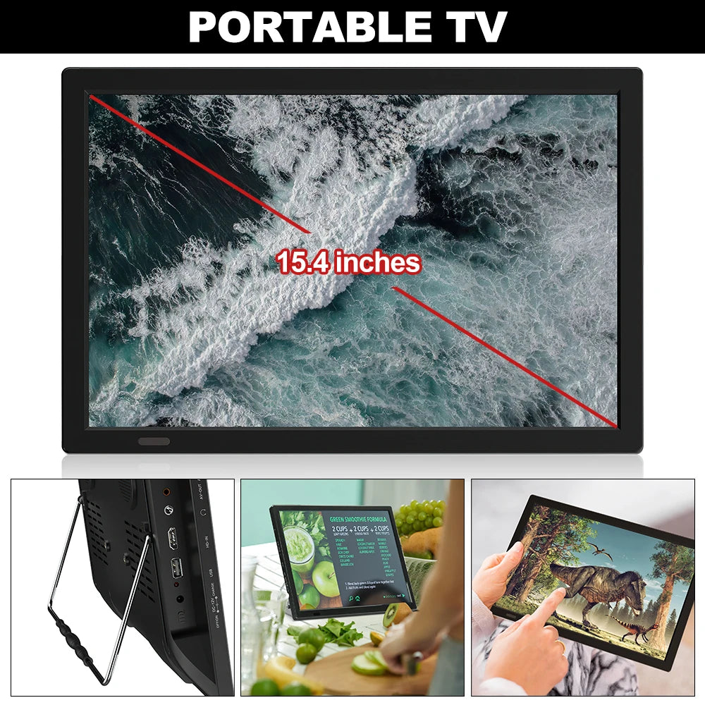 15.4" Portable Car TV Digital Television DVB-T2 ATSC ISDB-T Digital Analog TV Wireless Screen Share Miracast HDMI Video Player