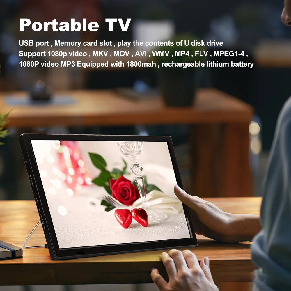 15.4" Portable Car TV Digital Television DVB-T2 ATSC ISDB-T Digital Analog TV Wireless Screen Share Miracast HDMI Video Player