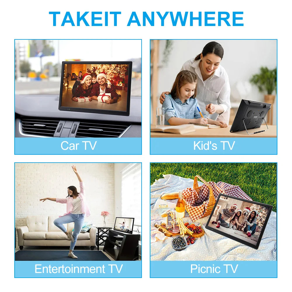 15.4" Portable Car TV Digital Television DVB-T2 ATSC ISDB-T Digital Analog TV Wireless Screen Share Miracast HDMI Video Player